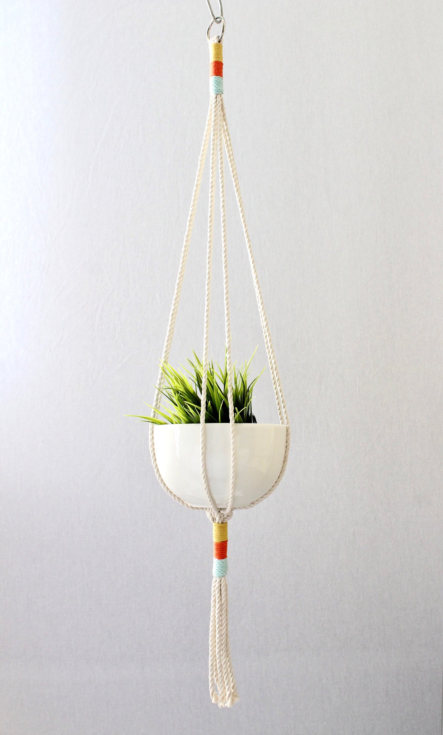 Tricolor Color Block Macrame Plant Hanger