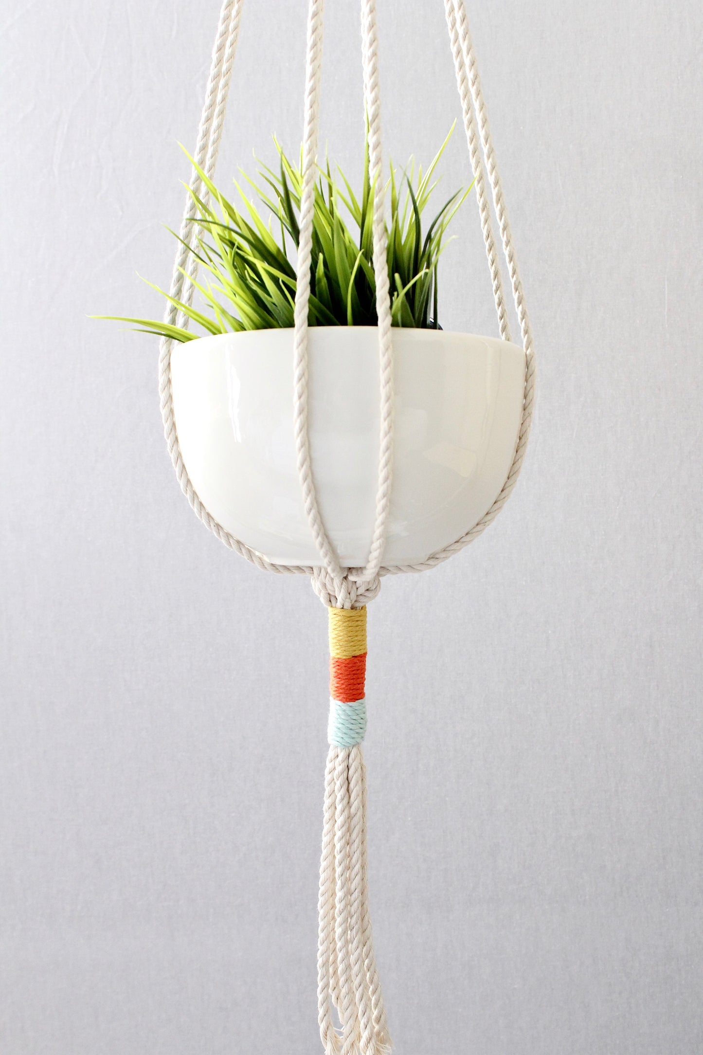 Tricolor Color Block Macrame Plant Hanger