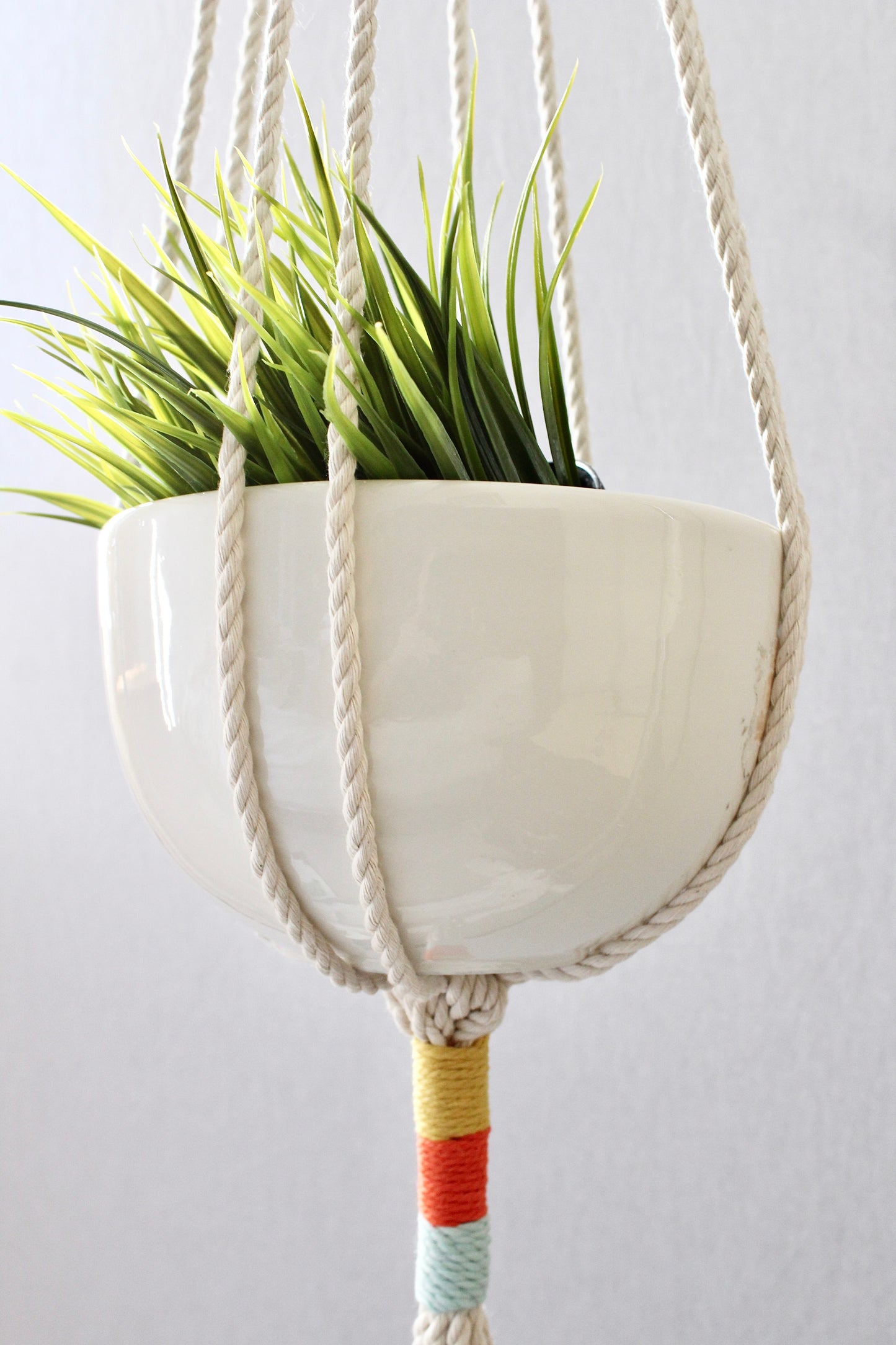 Tricolor Color Block Macrame Plant Hanger