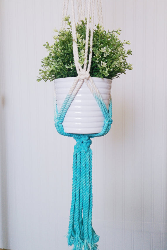 blue macrame plant hanger Aquamarine Dip Dyed Macrame Plant Hanger – Wild City Plants