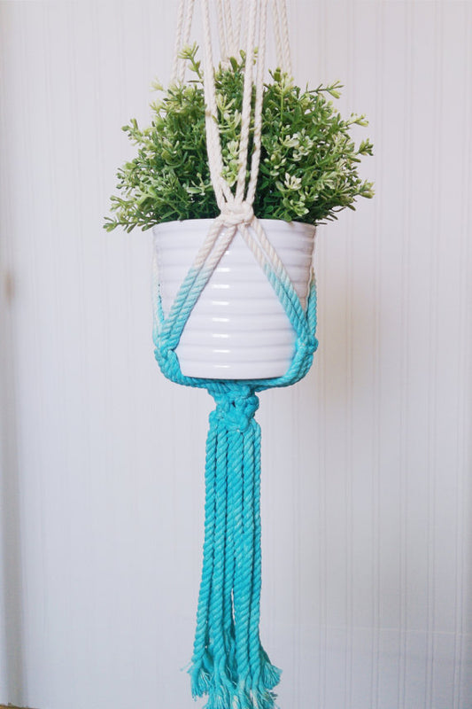 Aquamarine Dip Dyed Macrame Plant Hanger