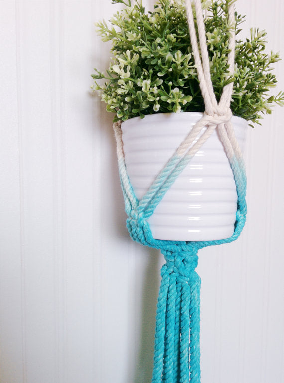 Aquamarine Dip Dyed Macrame Plant Hanger