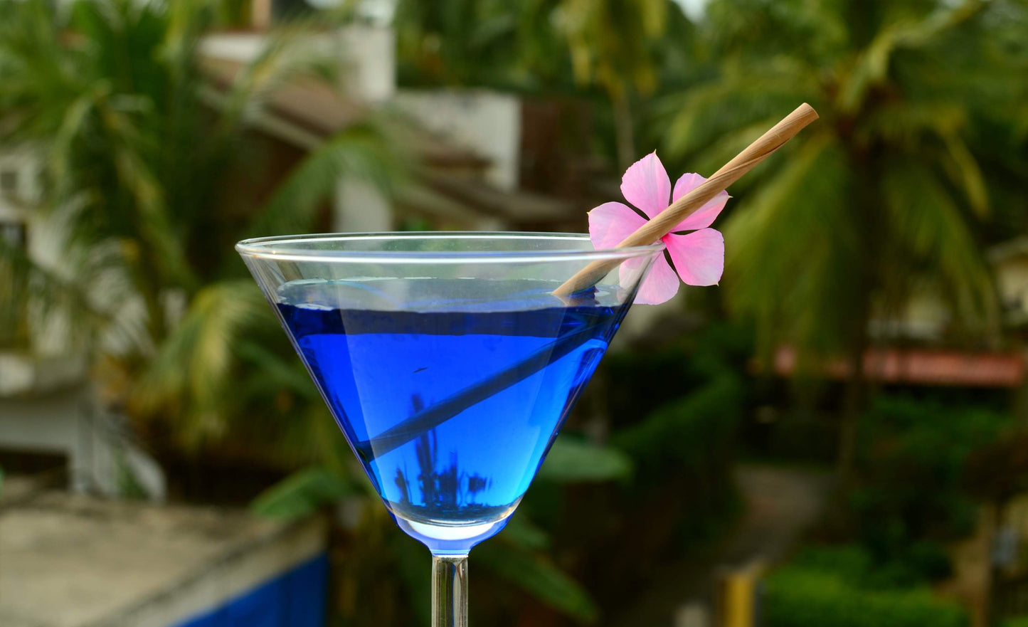 Straw in blue beverage