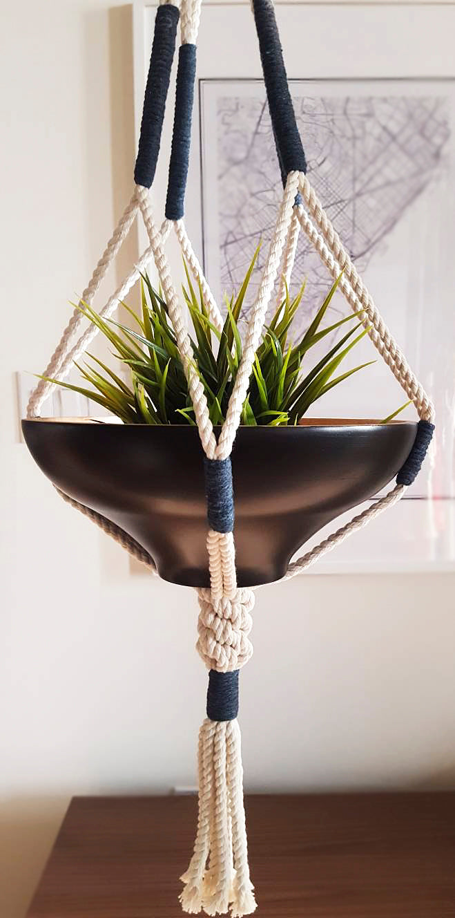 Navy Color Block Macrame Plant Hanger